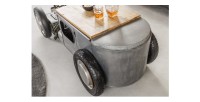 Tavolino CARROAD 165 cm in acciaio e legno di mango stile auto d'epoca