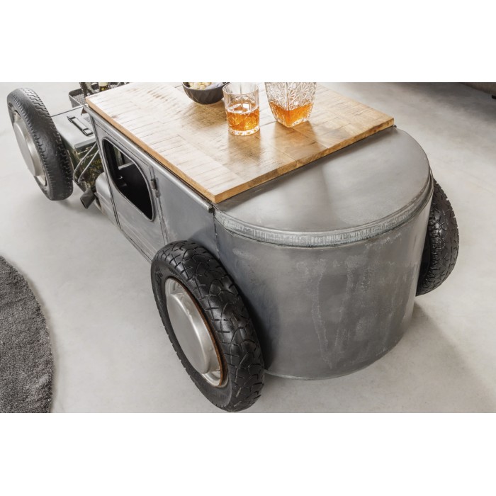 Tavolino CARROAD 165 cm in acciaio e legno di mango stile auto d'epoca
