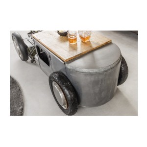 Tavolino CARROAD 165 cm in acciaio e legno di mango stile auto d'epoca