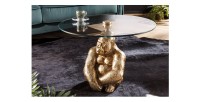 Mesa baja GORILOX redonda 60 cm en aluminio dorado y vidrio templado