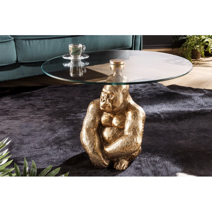 Mesa baja GORILOX redonda 60 cm en aluminio dorado y vidrio templado