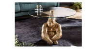 Mesa baja GORILOX redonda 60 cm en aluminio dorado y vidrio templado