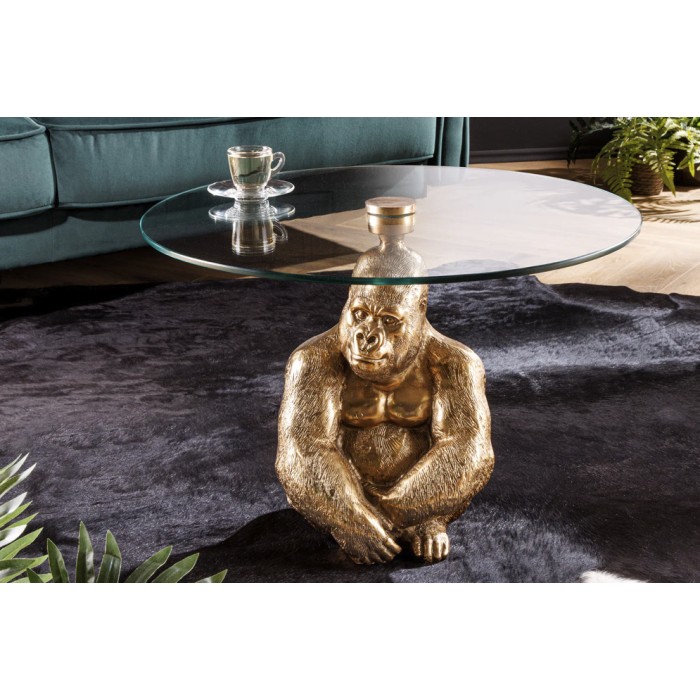 Mesa baja GORILOX redonda 60 cm en aluminio dorado y vidrio templado