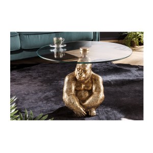 Mesa baja GORILOX redonda 60 cm en aluminio dorado y vidrio templado