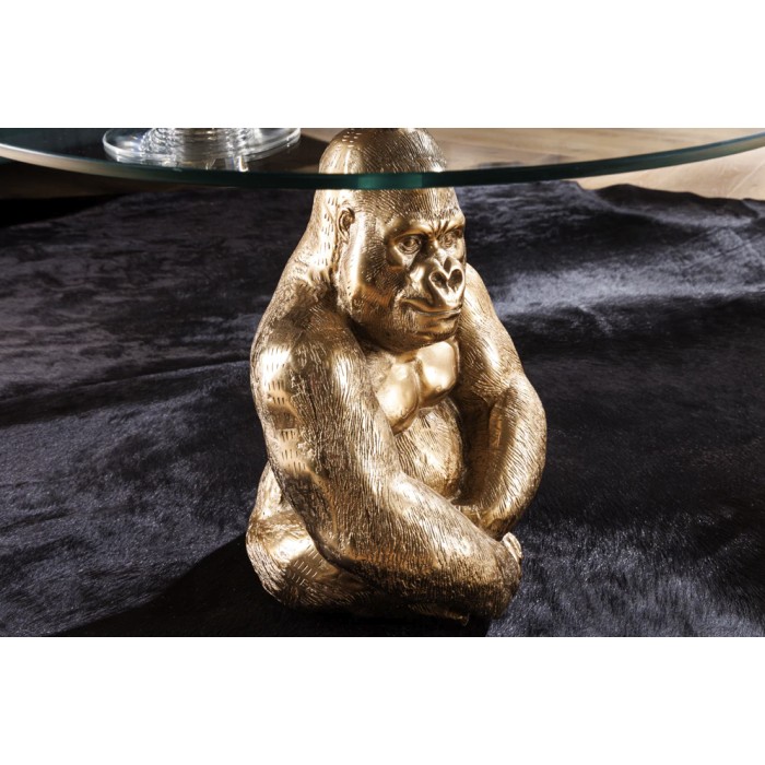 Mesa baja GORILOX redonda 60 cm en aluminio dorado y vidrio templado