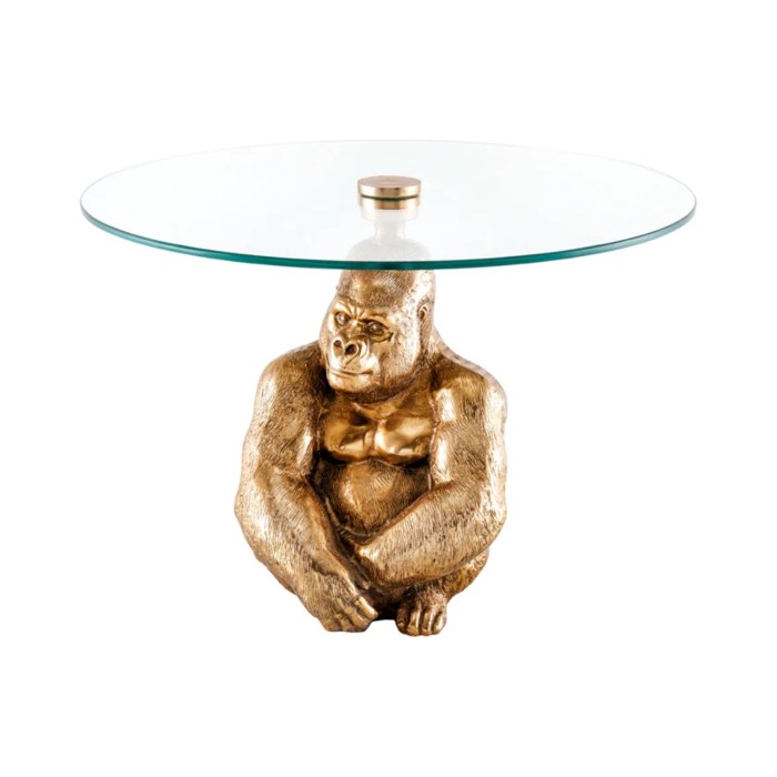 Mesa baja GORILOX redonda 60 cm en aluminio dorado y vidrio templado
