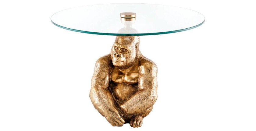 Mesa baja GORILOX redonda 60 cm en aluminio dorado y vidrio templado
