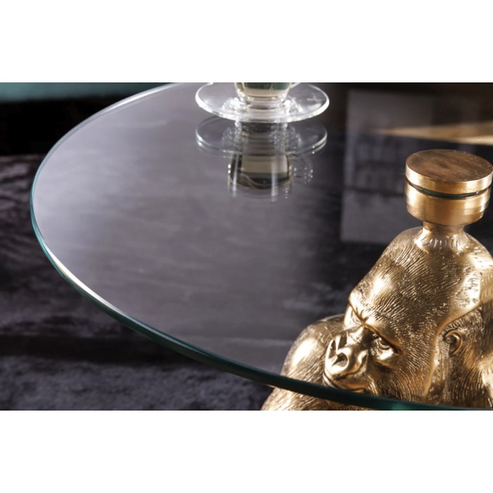 Mesa baja GORILOX redonda 60 cm en aluminio dorado y vidrio templado