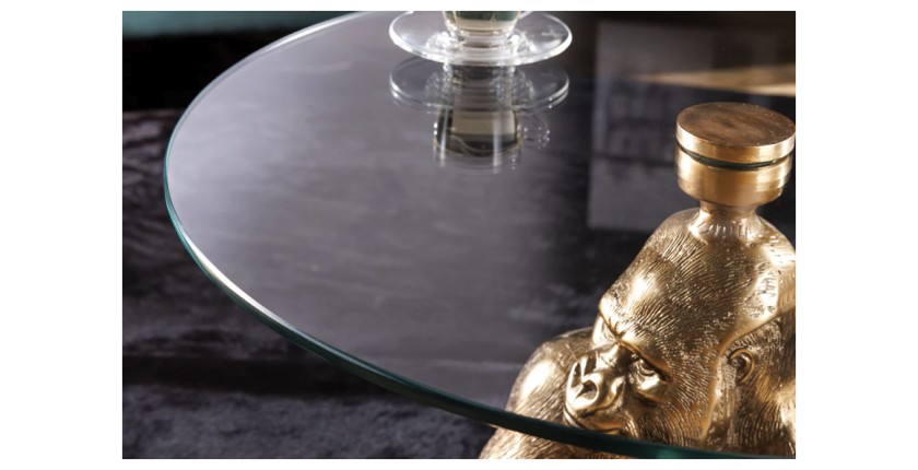 Mesa baja GORILOX redonda 60 cm en aluminio dorado y vidrio templado