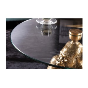 Mesa baja GORILOX redonda 60 cm en aluminio dorado y vidrio templado