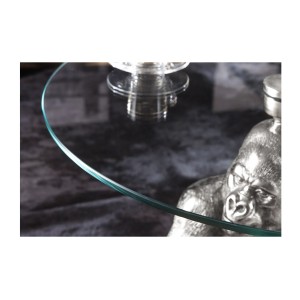 Zoom sur le plateau en verre de la table basse GORILOX argentée