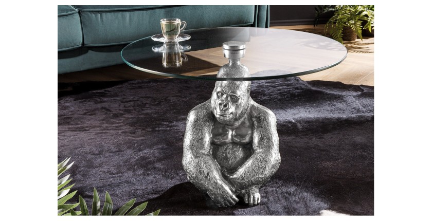 Table basse GORILOX argentée mise en situation