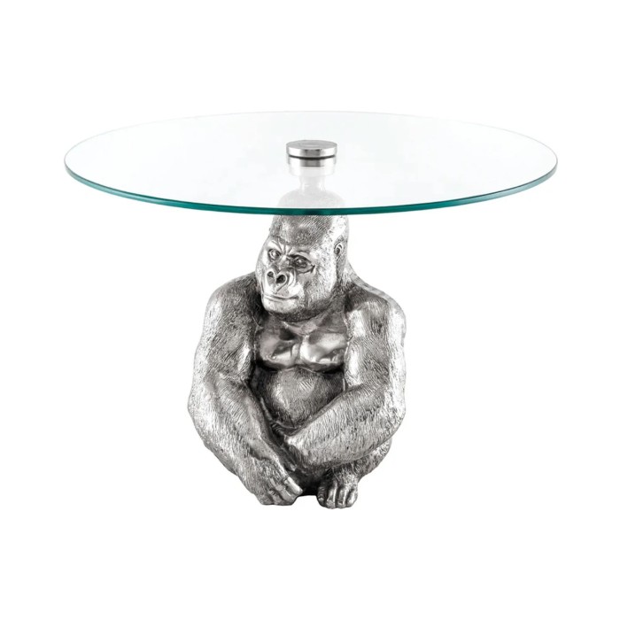 Mesa baja GORILOX redonda 60 cm en aluminio plateado y vidrio templado