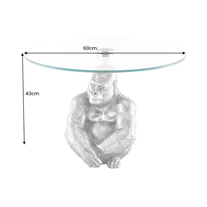 Mesa baja GORILOX redonda 60 cm en aluminio plateado y vidrio templado