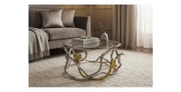 Table basse VIPEREA 67cm dorée et argentée vue de face éloignée