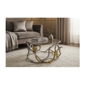 Table basse VIPEREA 67cm dorée et argentée vue de face éloignée