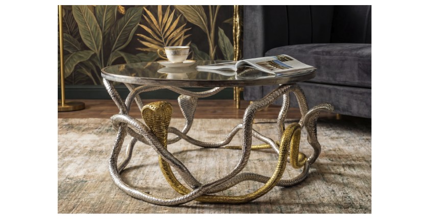 Table basse VIPEREA 67cm dorée et argentée mise en situation