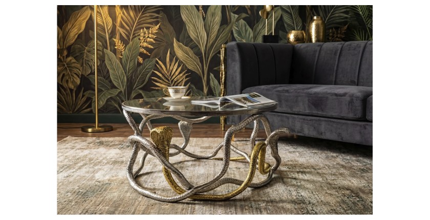Table basse VIPEREA 67cm dorée et argentée vue de face