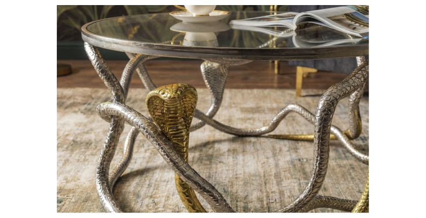 Zoom sur les détails de la table basse VIPEREA 67cm dorée et argentée