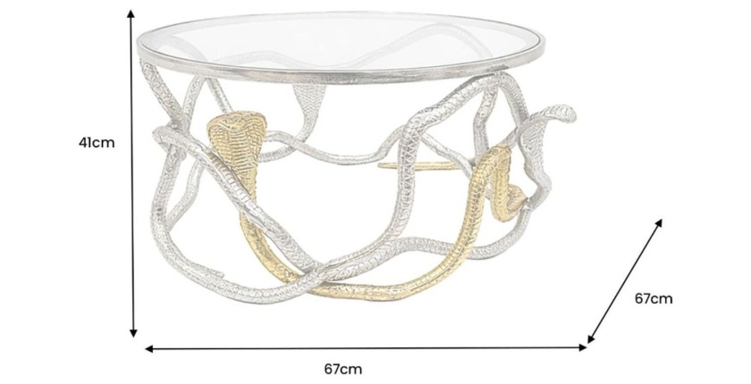 Table basse VIPEREA 67cm dorée et argentée dimensions