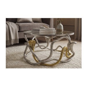 Table basse VIPEREA 67cm dorée et argentée vue de face rapprochée