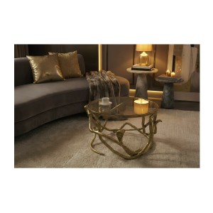 Table basse VIPEREA dorée 67cm vue de haut et de nuit