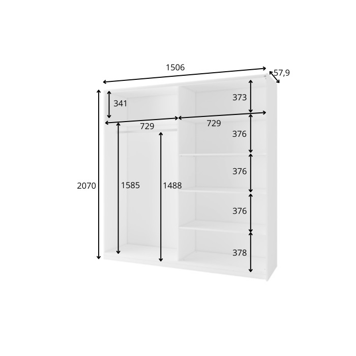 Armario blanco 2 puertas correderas 150 cm – Colección ARSALA
