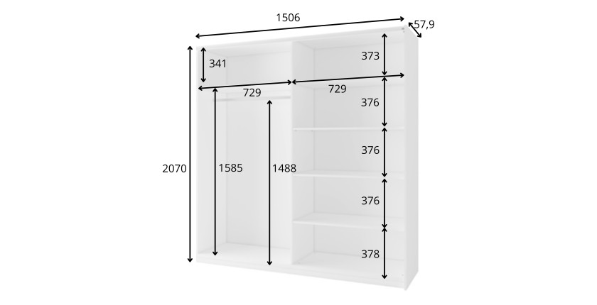 Armario blanco 2 puertas correderas 150 cm – Colección ARSALA