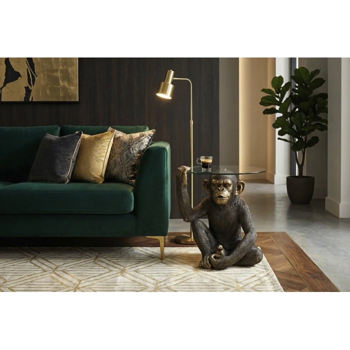 Tavolino basso ZANBARI rotondo 60 cm con scimmia decorativa e piano in vetro temperato