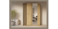 Armoire VARIA 2 portes coulissantes avec miroir chêne et noir 150 cm