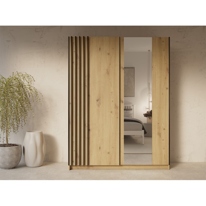Armoire VARIA 2 portes coulissantes avec miroir chêne et noir 150 cm