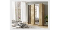 Armoire VARIA 2 portes coulissantes avec miroir chêne et noir 150 cm