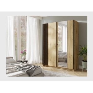 Armoire VARIA 2 portes coulissantes avec miroir chêne et noir 150 cm