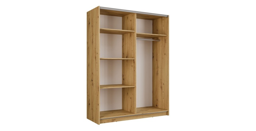 Armoire VARIA 2 portes coulissantes avec miroir chêne et noir 150 cm