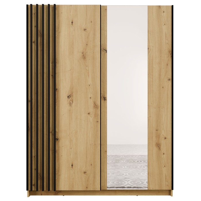 Armoire VARIA 2 portes coulissantes avec miroir chêne et noir 150 cm
