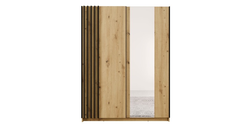 Armoire VARIA 2 portes coulissantes avec miroir chêne et noir 150 cm