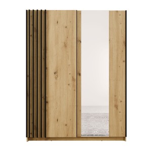 Armoire VARIA 2 portes coulissantes avec miroir chêne et noir 150 cm