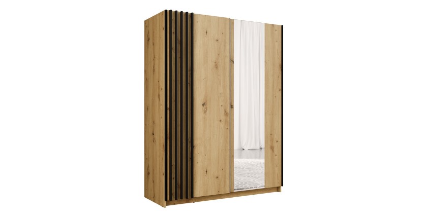 Armoire VARIA 2 portes coulissantes avec miroir chêne et noir 150 cm