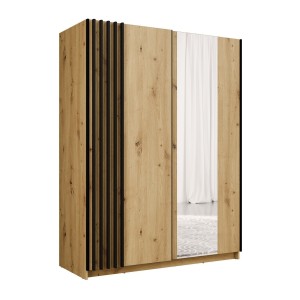 Armoire VARIA 2 portes coulissantes avec miroir chêne et noir 150 cm