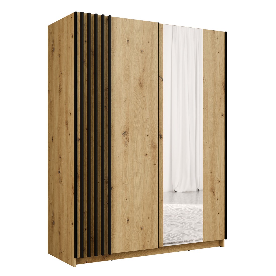 Armoire VARIA 2 portes coulissantes avec miroir chêne et noir 150 cm