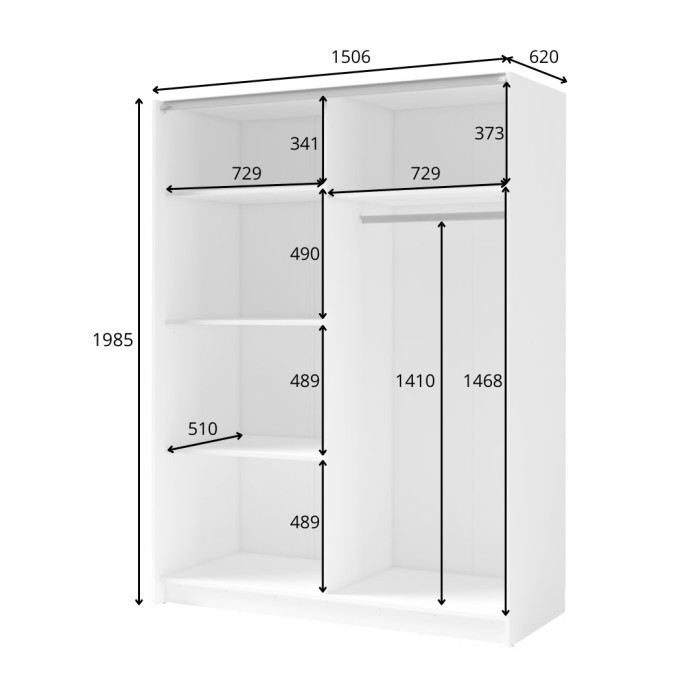 Armoire VARIA 2 portes coulissantes avec miroir chêne et noir 150 cm