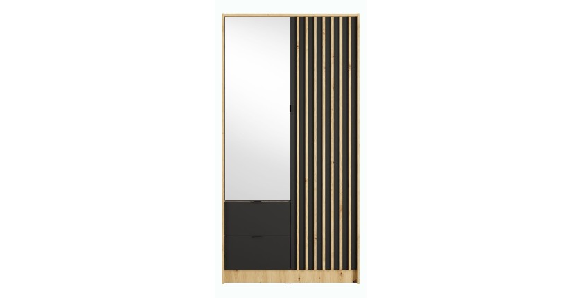 Armoire TORVIK 2 portes avec miroir, tiroirs et tasseaux décoratifs 101 cm