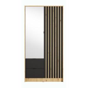 Armoire TORVIK 2 portes avec miroir, tiroirs et tasseaux décoratifs 101 cm