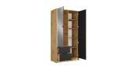 Armoire TORVIK 2 portes avec miroir, tiroirs et tasseaux décoratifs 101 cm