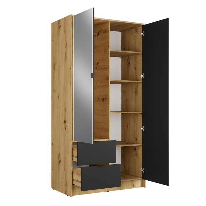 Schrank TORVIK 2 Türen mit Spiegel, Schubladen und dekorativen Leisten 101 cm