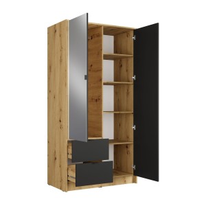 Armoire TORVIK 2 portes avec miroir, tiroirs et tasseaux décoratifs 101 cm