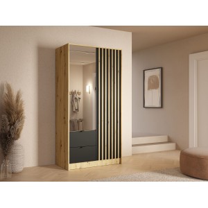 Armoire TORVIK 2 portes avec miroir, tiroirs et tasseaux décoratifs 101 cm