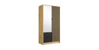 Armoire TORVIK 2 portes avec miroir, tiroirs et tasseaux décoratifs 101 cm