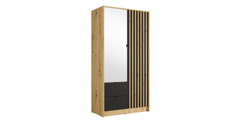 Armoire TORVIK 2 portes avec miroir, tiroirs et tasseaux décoratifs 101 cm