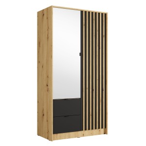 Armoire TORVIK 2 portes avec miroir, tiroirs et tasseaux décoratifs 101 cm
